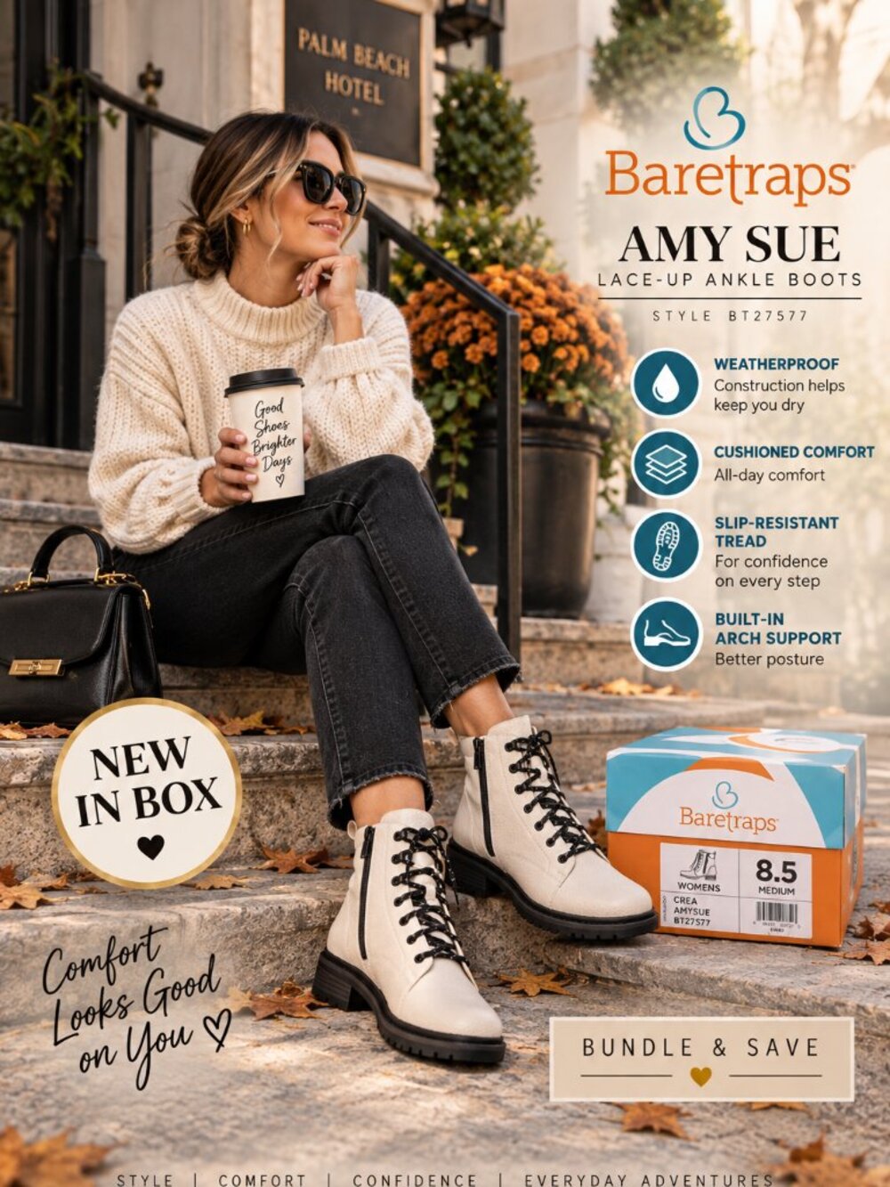 NIB Baretraps Amy Sue White Combat Boots 8.5 Lace Up Side Zip BT27577